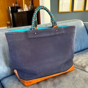 COACH Navy Large Canvas Tote with Braided Handles